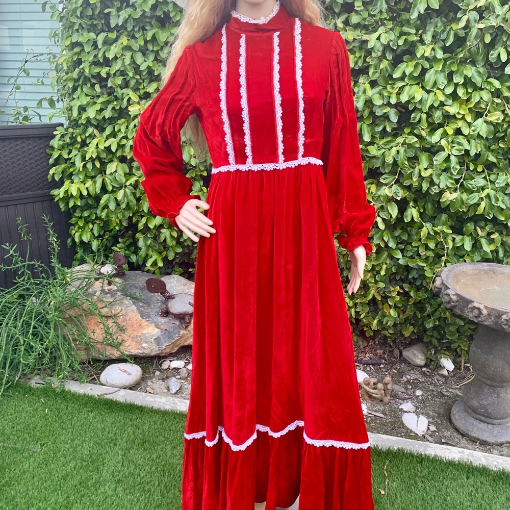 Red crushed velvet vintage Victorian dress
